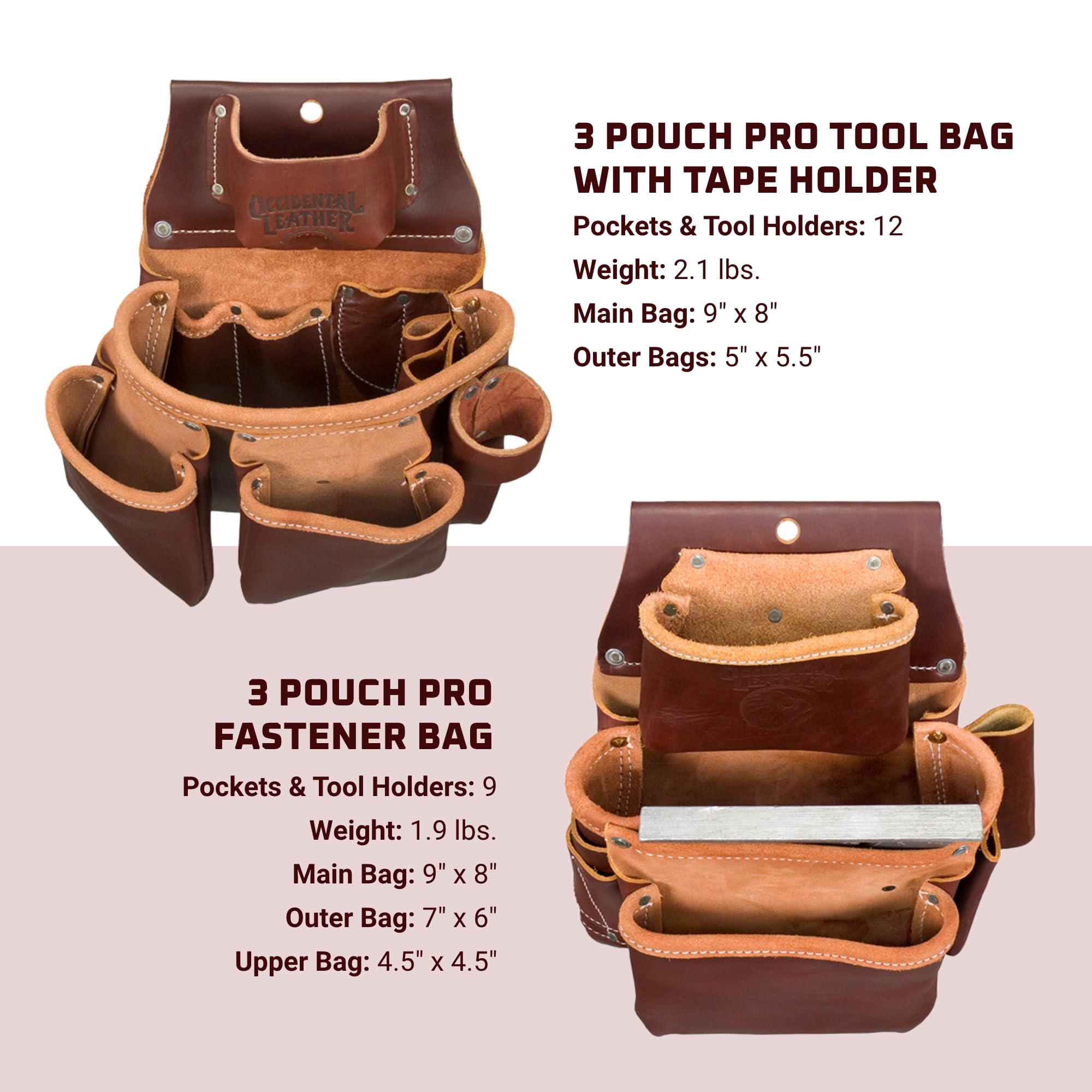 Occidental Leather 5080DB LG - Cinturón portaherramientas, bolsillos exteriores dobles, talla L