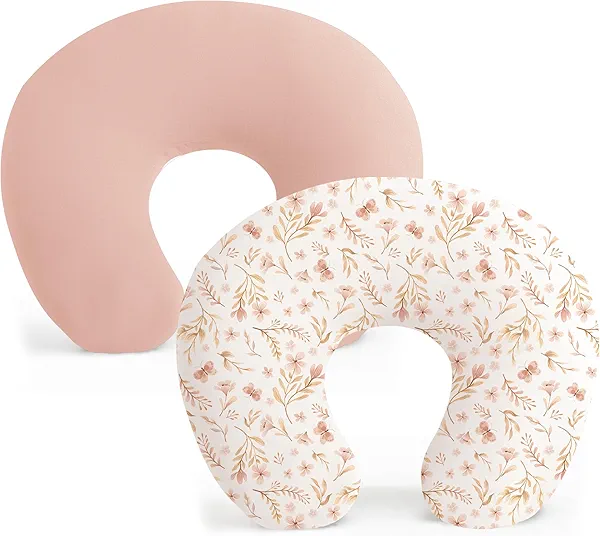 Konssy 2 Pack Nursing Pillow Covers, Stretchy and Soft Nursing Cover for Breastfeeding, Pillow Slipcover for Baby Girls Boys Newborn (Pink Spring, Pink)