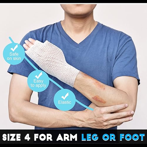 Miniatura 4 de 2 rollos de vendaje tubular de malla elástica para heridas, vendaje elástico tubular de gasa elástica para brazo de herida, sin el uso de cinta