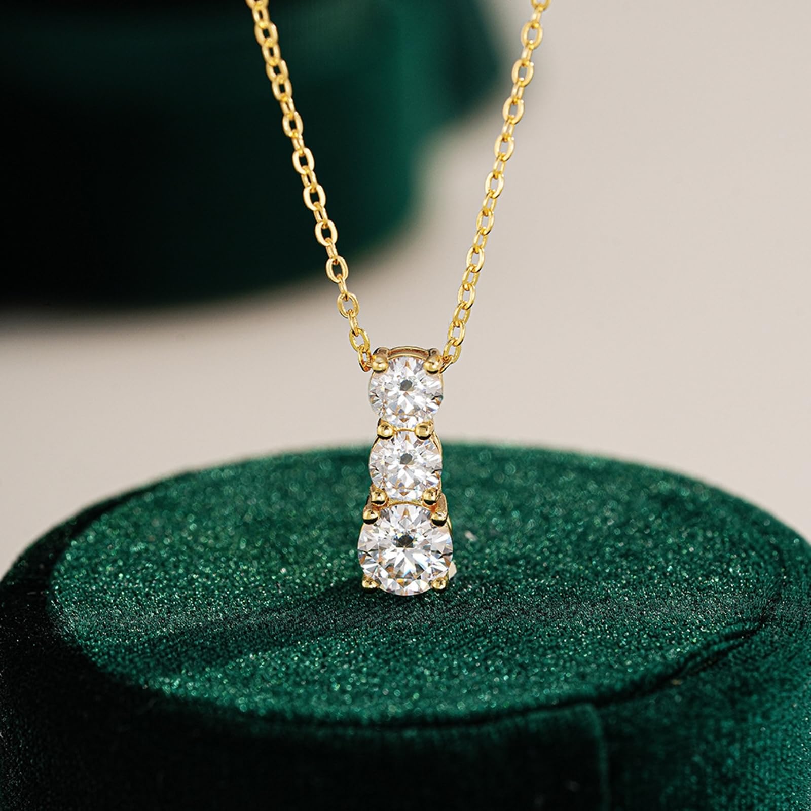 Wycian Collares de moissanita para mujer, collar de San Valentín de tres piedras para mujer, 40 + 5 cm