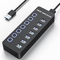 ZIUMIER 7-Port USB 3.0 Hub with Individual Switches - 5Gbps High-Speed Expander for Laptops, PCs, Keyboards, Mice & Drives