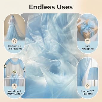 Premium Polyester Tulle Fabric, 2M x 1.6M Light Blue Sheer Mesh Netting for DIY Sewing Crafts Wedding Decor, Lightweight Decorative Material for Veils Costumes Party Backdrops