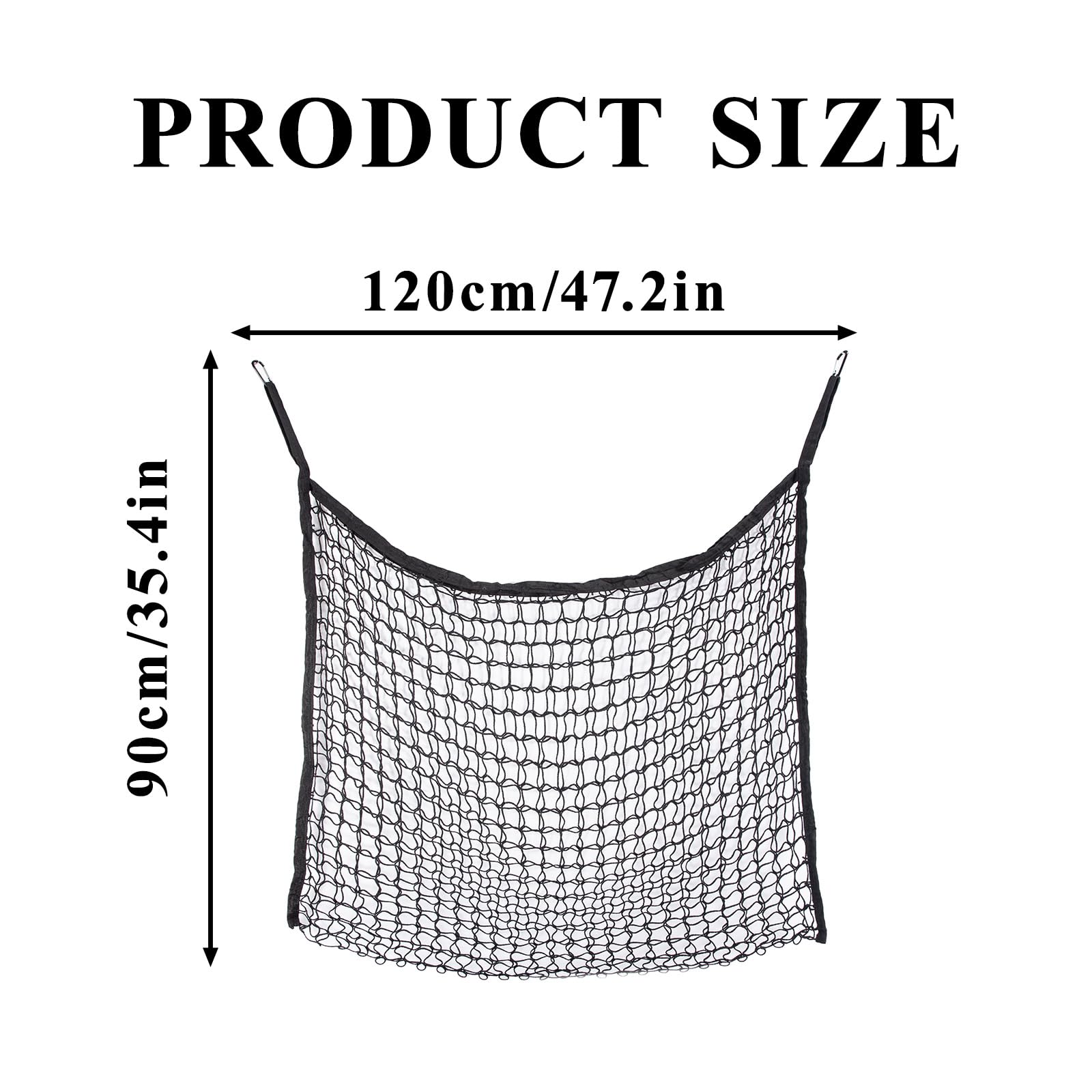 Rete da fieno per cavalli, ca. 15 kg, Heusack per cavalli grande 90 × 120 cm, 4,5 cm, rete da fieno a maglia stretta – Heusack cavallo con 2 robusti moschettoni, Slow Feeder