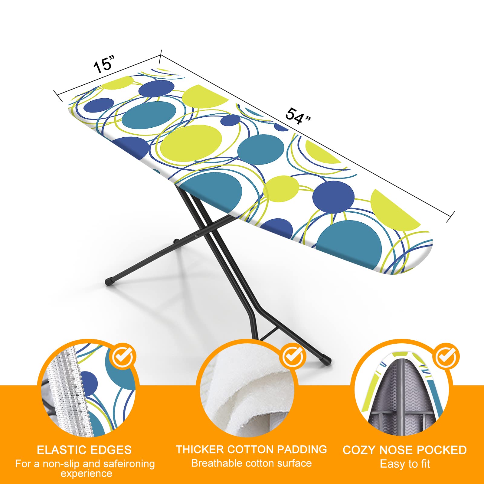 Funda y almohadilla para tabla de planchar, tamaño estándar de 15 x 54 pulgadas, cubierta de repuesto para tabla de hierro, 4 capas extra gruesas que resiste quemaduras y manchas con borde elástico y
