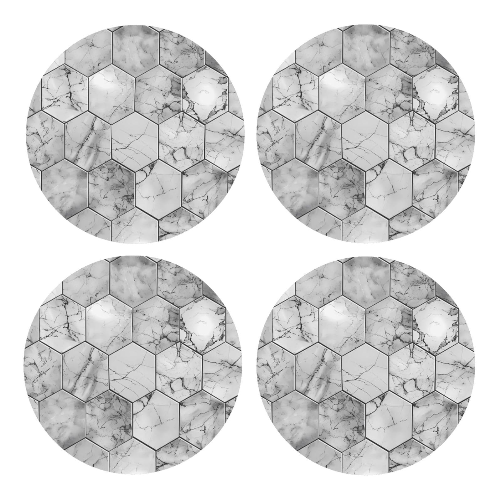 Bedbliss Marble Gray Printed rounded Coasters for Drinks Absorbent, 4 Pack Tea Coffee Wooden Coaster Set, Lightweight and Heat-Resistant Coasters with Cork Base for Protection Home