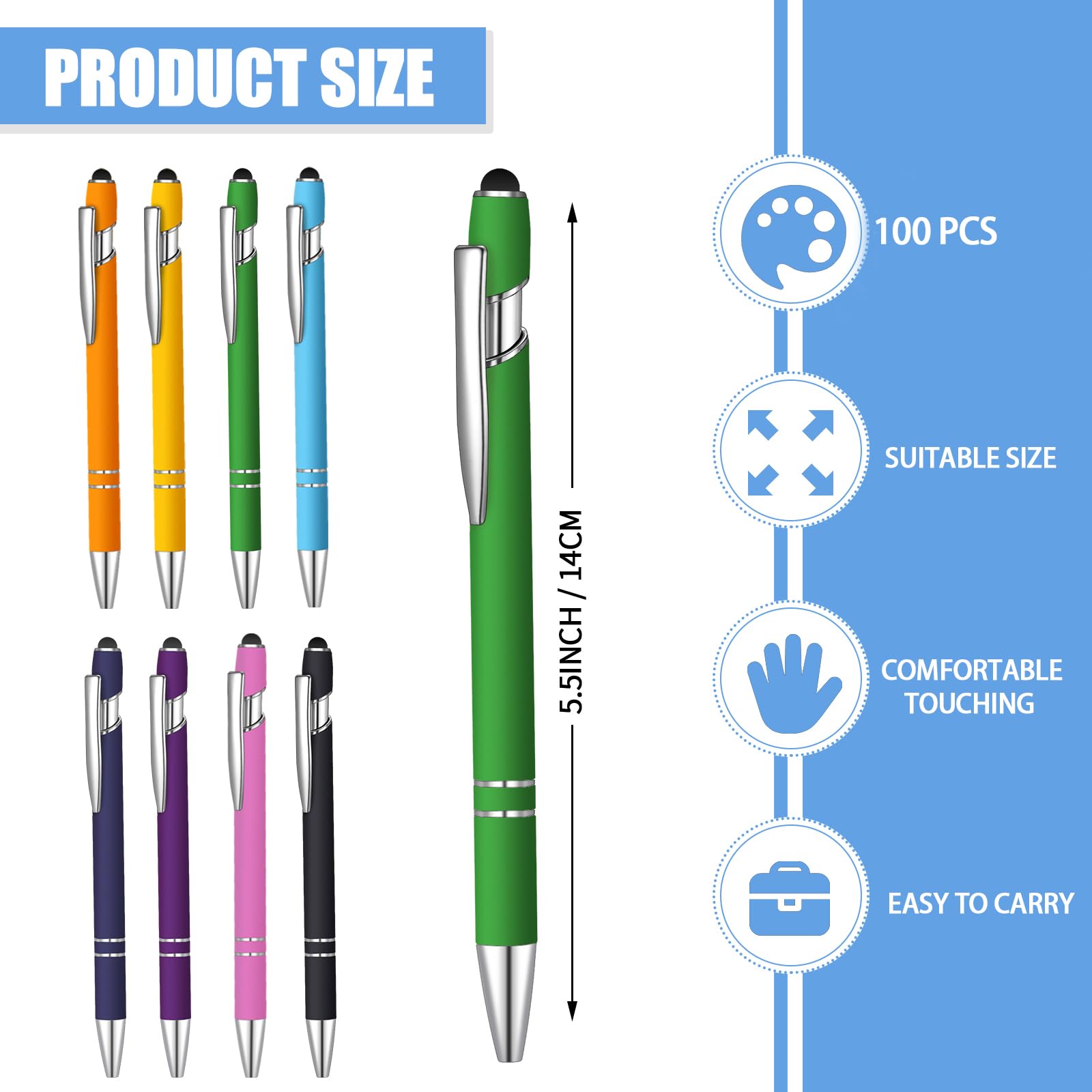 Kugelschreiber mit Eingabestift, 2-in-1-Kugelschreiber für Touchscreens, 2-in-1 Dankesstift, Geschenk für Kollegen, Kollegen, Büro, 100 Stück (mehrfarbig)