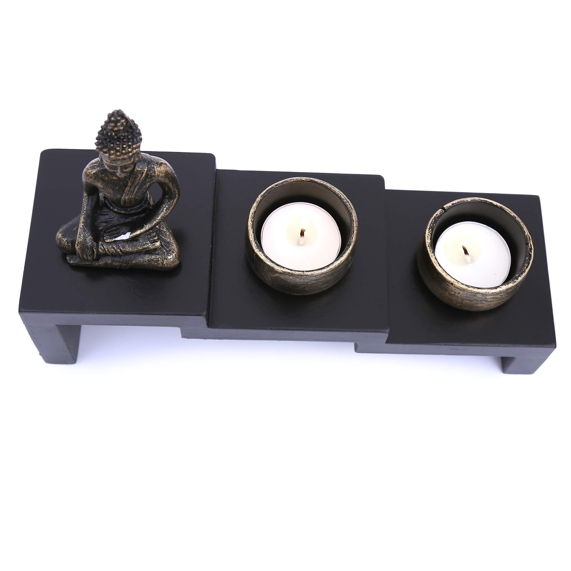 Świecznik Zen z Figurką Buddy i Podgrzewaczami - Zestaw Medytacyjny do Dekoracji Feng Shui na Biurko