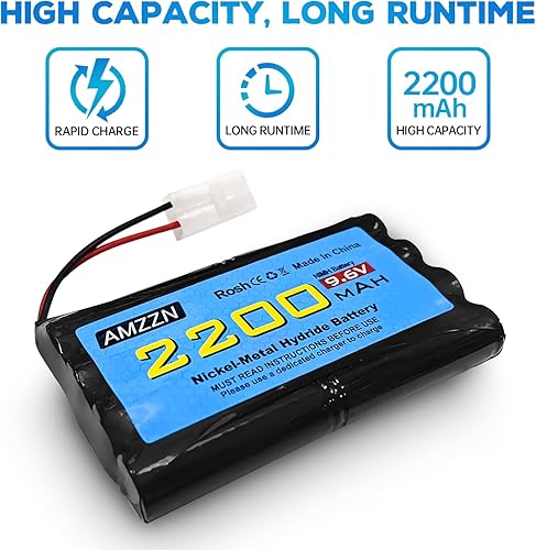 Miniatura 7 de 2 baterías AA NiMH de 9.6 V 2200 mAh con enchufe Tamiya y cable de carga USB para autos de juguete a control remoto, camiones, tanques, vehículos de