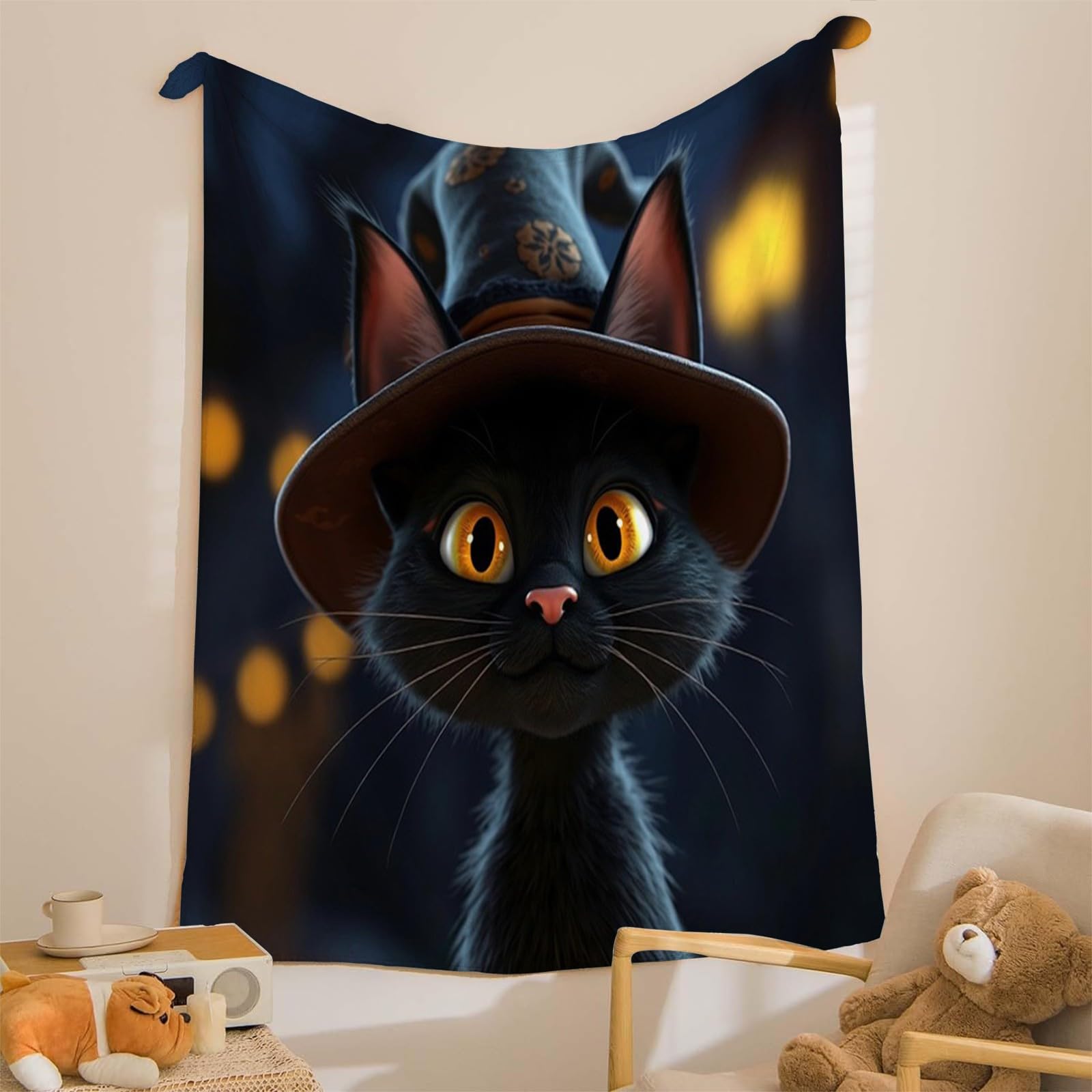 Générique Koc polarowy na Halloween, czarny kot, koc polarowy 220 x 240, łóżko 2-osobowe, duży rozmiar, koce i bardzo miękkie flanelowe narzuty AL2094