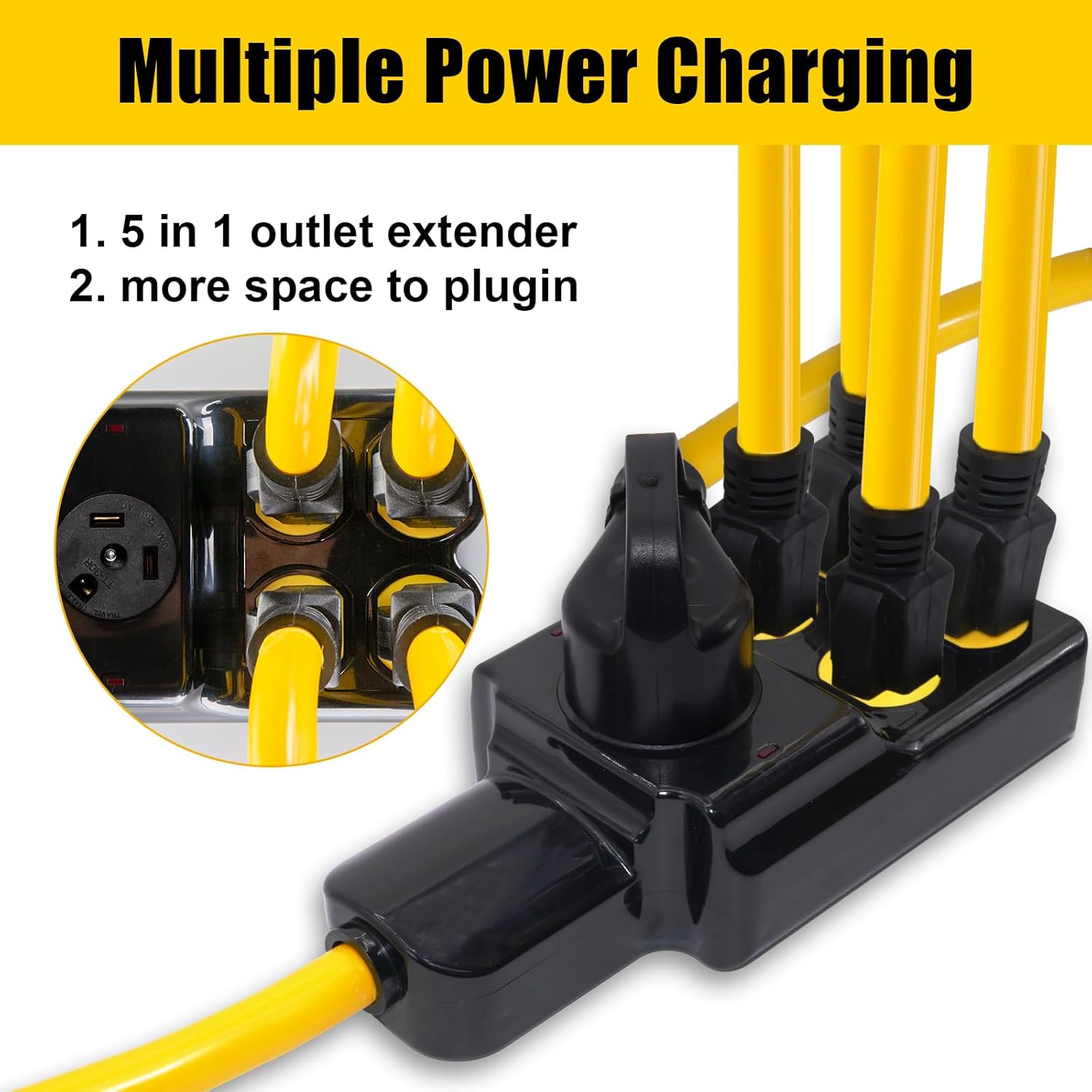 NEMA TT-30P to 4X 5-20R/5-15R&TT-30R Generator Adapter Extension Cord, 3 Prong 30 Amp to 110V,Twist Locking to 15 Amp/20 Amp Household Outlet, 125V 3750 Watts, ETL Listed (10FT)