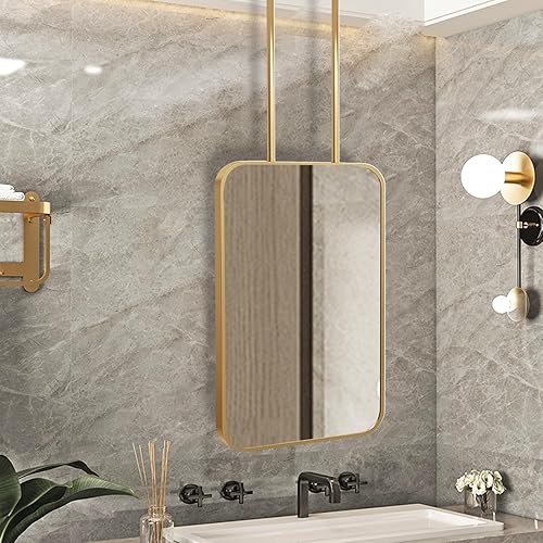 Espejos de baño, espejo de barra colgante para montaje en techo, marco de metal dorado, espejo decorativo de pared para el hogar o hotel, vestidores