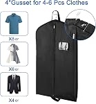 Garment Bags for Travel 43" 2 Pack, Hoprfire Suit Garment Covers with 4" Gussetes for Closet Storage for Men Breathable Foldable Hanging Bags Waterproof for Suit, Clothes, Custom, Tuxedo, Shirts, Coat