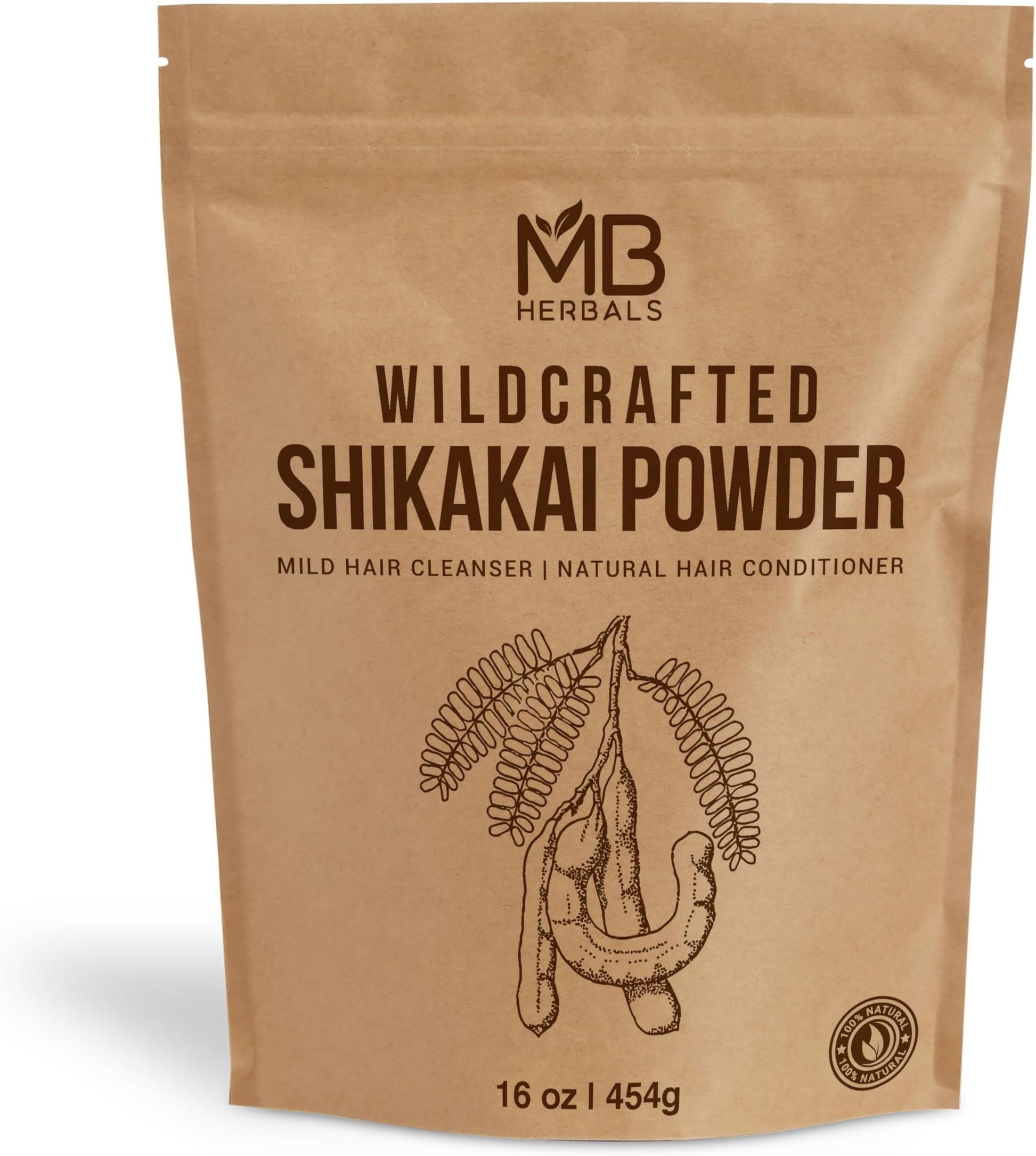 MB Herbals Shikakai Powder 454g | 1 lb | 16 oz | Natural Hair Cleanser & Conditioner | 100% Pure Acacia concinna Fruit Pods Powder from Wildcrafted Shikakai