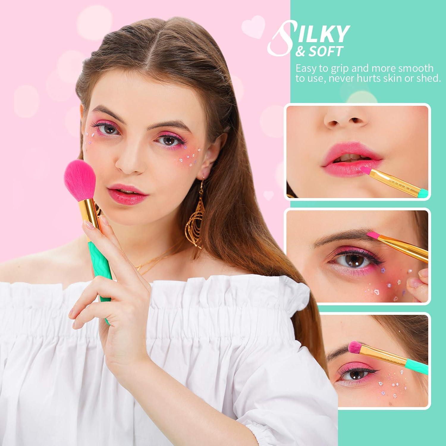 Docolor Makeup Brushes 14 Pcs Summer Heat Makeup Brush Set Premium Synthetic Kabuki Foundation Blending Face Powder Blush Concealers Eyeshadow Make Up Brushes Set, Cactus Series, Green