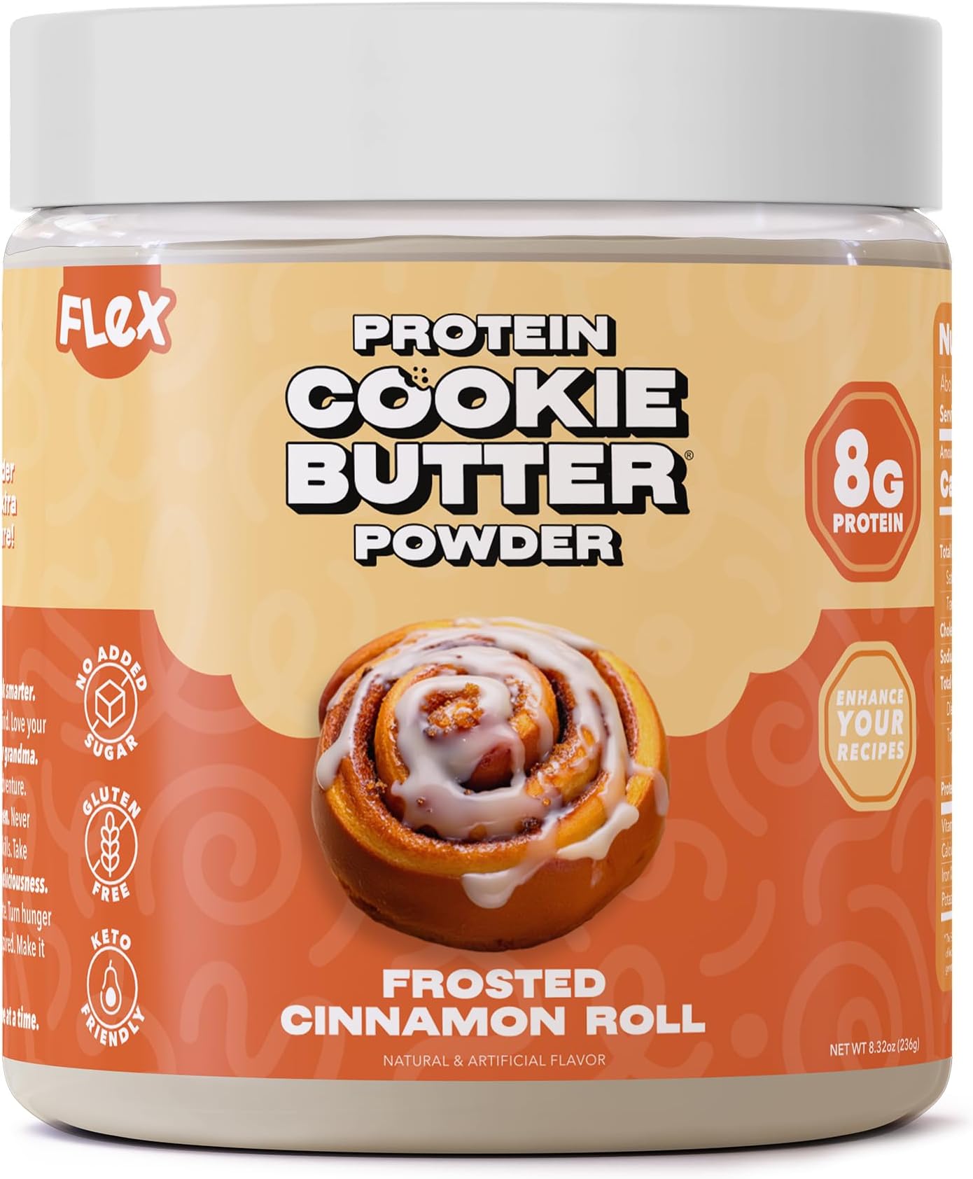 Flex Whey Protein Cookie Butter Powder - Frosted Cinnamon Roll | Keto-Friendly, Low Carb, No Added Sugars, Gluten-Free | Easy to Mix, Bake and Spread | 8.32oz