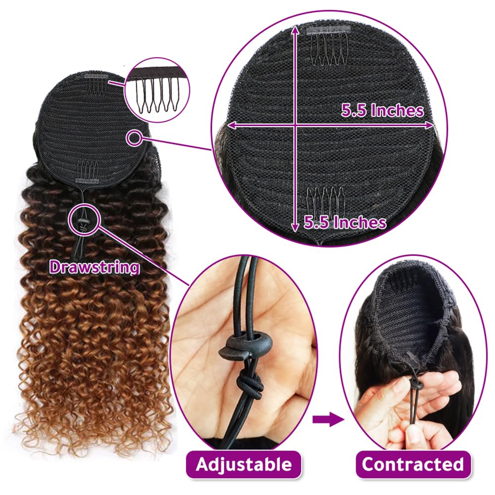Hair piece 4/30 Curly ponytail Amazon.com : 3 Tone 1b/4/30 Afro Kinky Curly Human Hair  main image 3