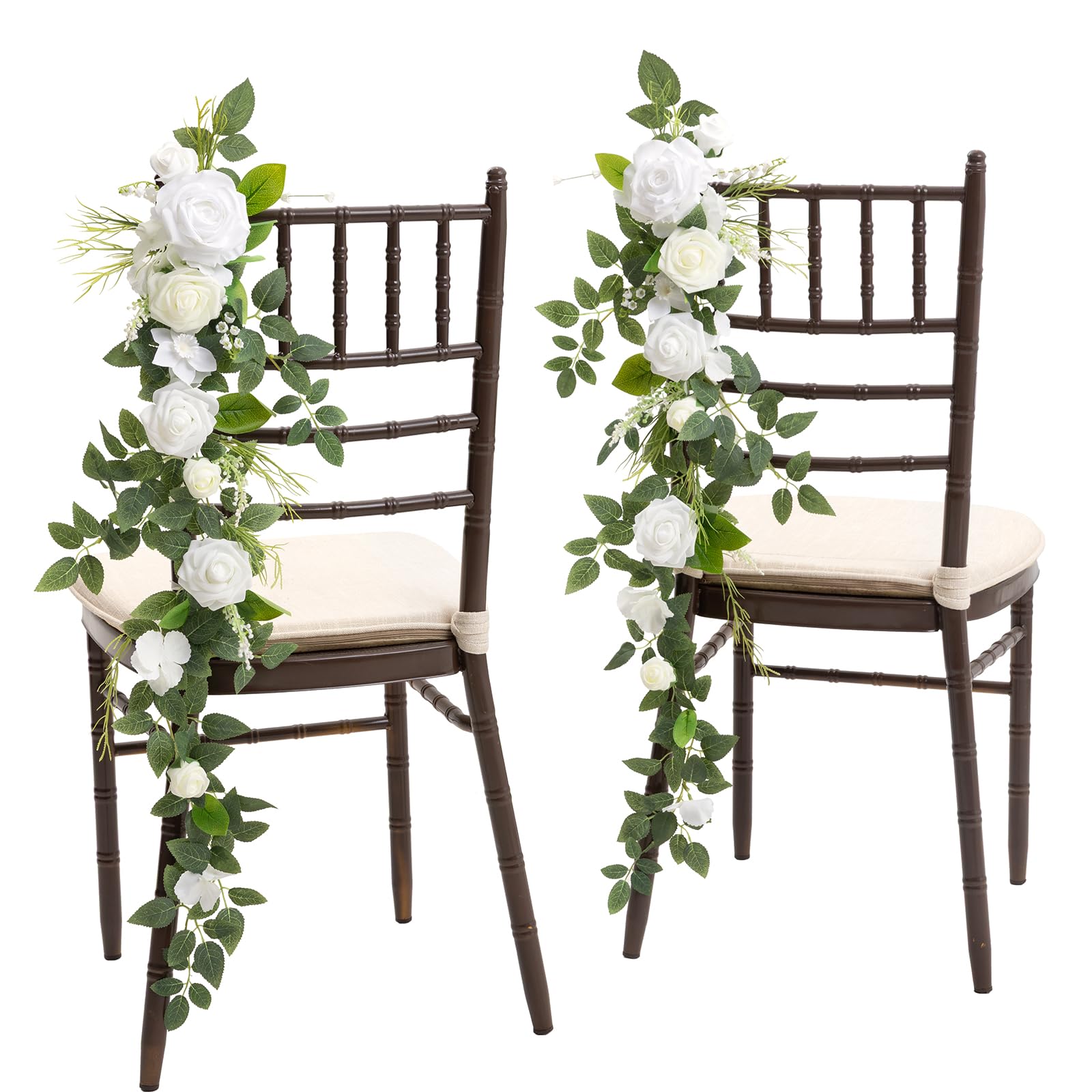 Photo 1 of Ling's Moment 10pcs Wedding Chair Decorations Aisle Floral Swag Artificial Pew Flowers Hanging Garland Lily White & Olive For Ceremony Reception Church Rose Floral Faux Arrangement Party Outdoor Decor