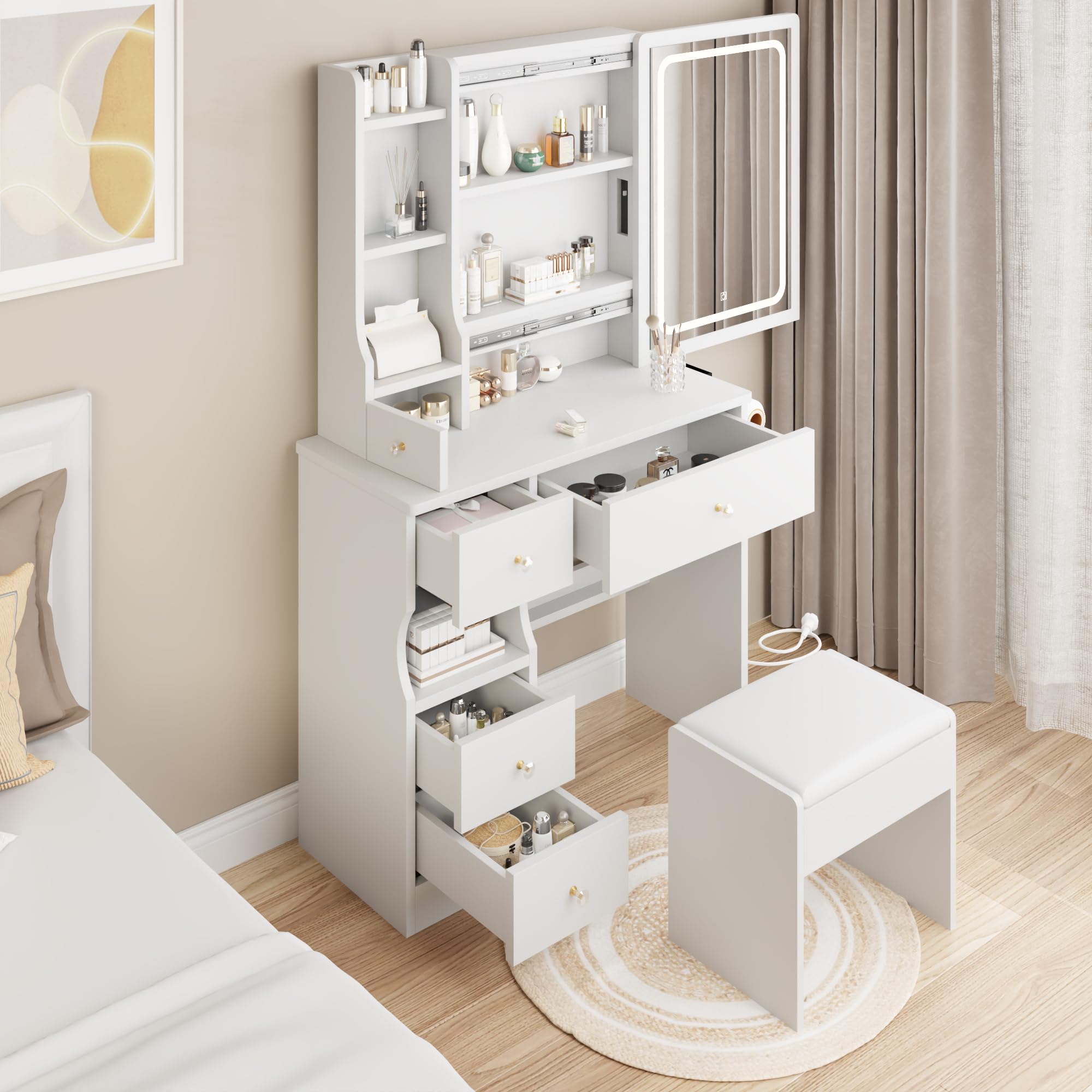 Amazon.com: KEIKI Makeup Vanity Desk with Sliding Mirror and