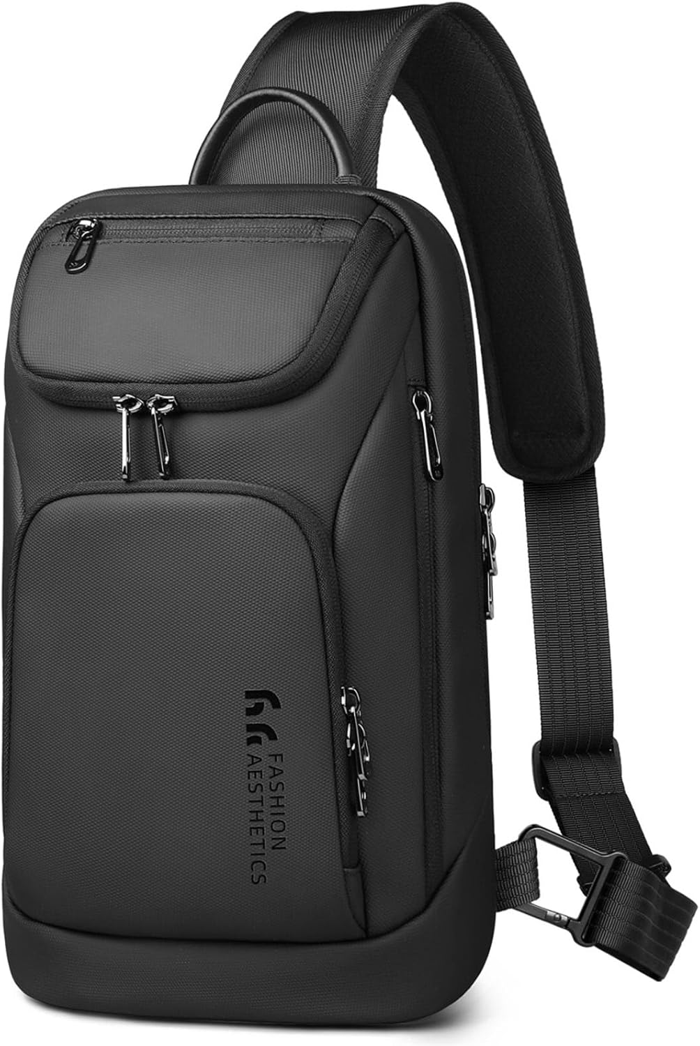 hk Sling Bag for Man, Waterproof Utility Crossbody Bag with Anti-theft Pocket for Men, Sling Backpack for Daily Commute, Work, College, 14 * 7.8 * 4.5 inches,Black