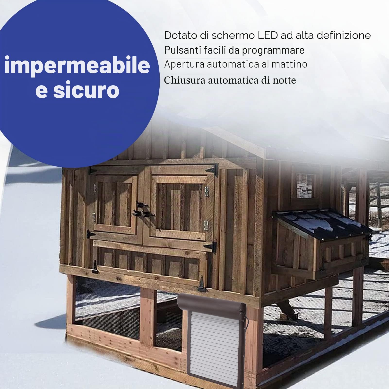 Porta Automatica per Pollaio, Apriporta Programmabile con 3 modalità, Sensore di Luce, Telecomando e Temporizzazione, Marrone
