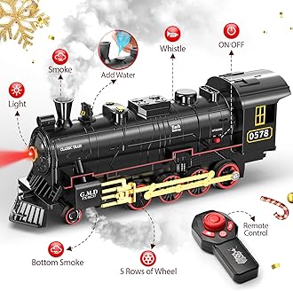 Hot Bee Train Set for Boys,Remote Control Christmas Train Sets w/Steam Locomotive,Light Passenger Cars & Tracks,Trains Toys w/Smoke,Whistle & Lights,Christmas Toys Gifts for 3 4 5 6 7 8+ Year Old Kids