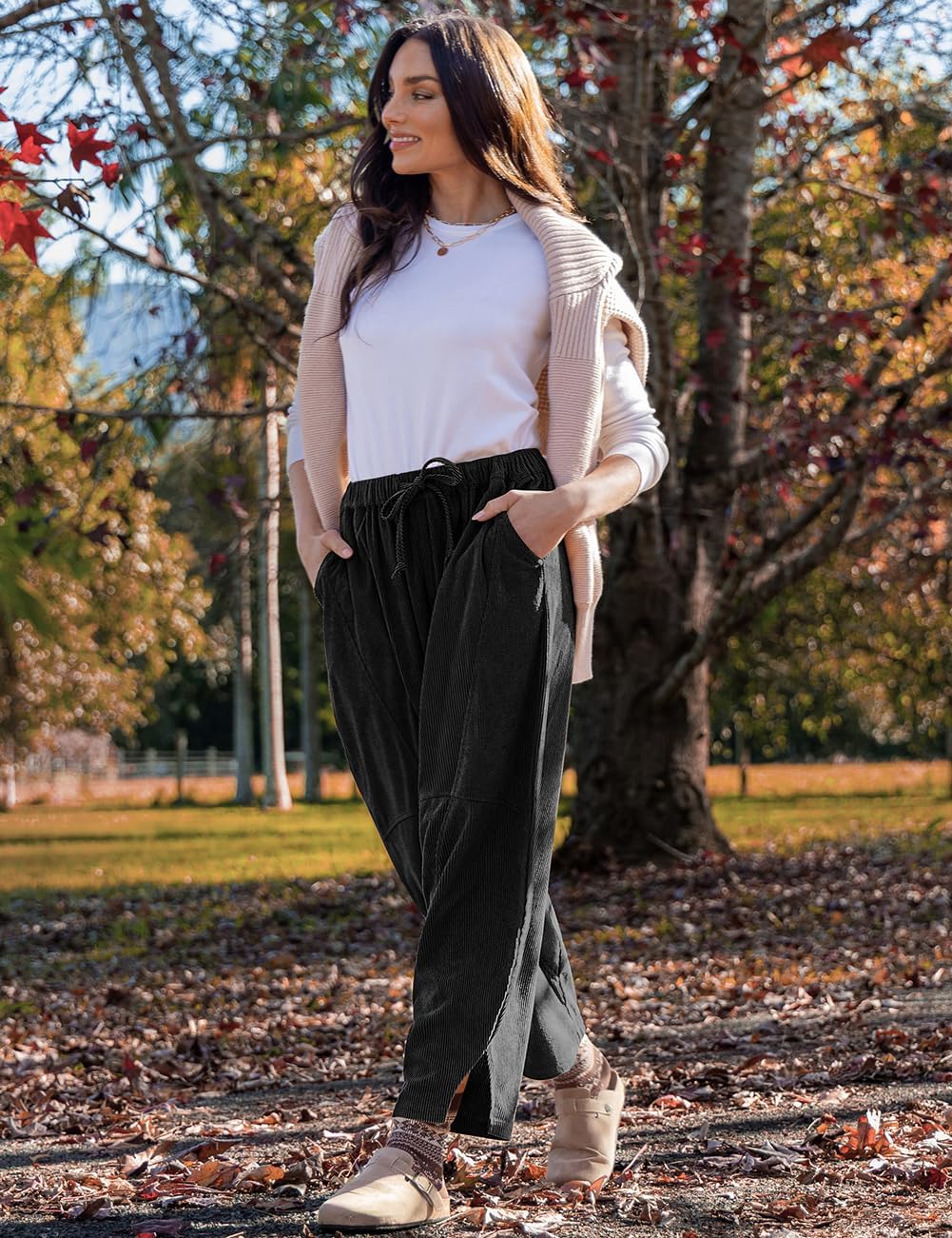 TARSE Womens Corduroy Harem Pants Casual Elastic Waist Wide Leg Pants Loose Fit Baggy Trousers with Pockets - Image 4