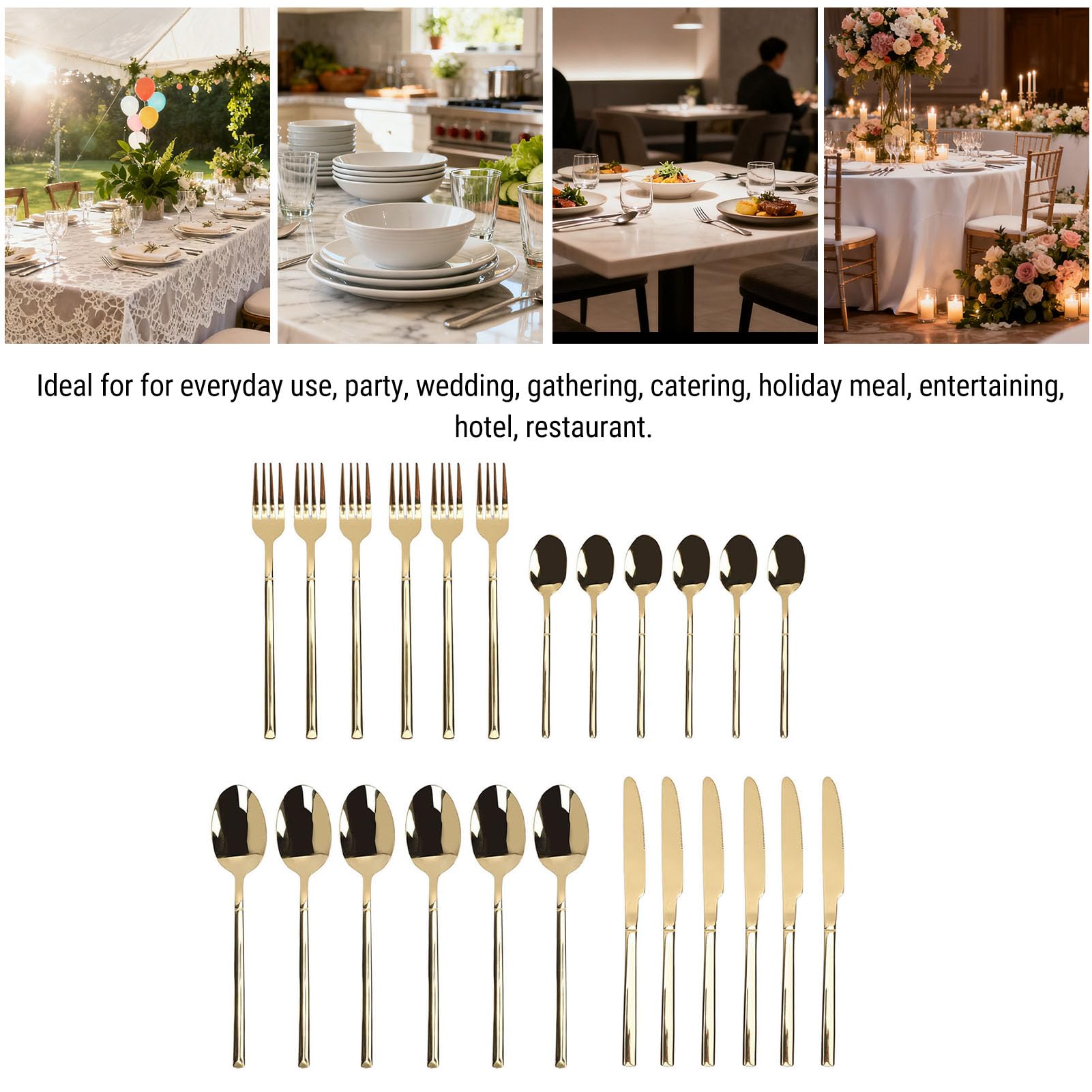 Tissting Couverts en Acier Inoxydable 18/10 - Set de 24 Pièces pour Cuisine et Restaurant Couteaux, Fourchettes et Cuillères, Service de Table Élégant pour Dîners et Fêtes