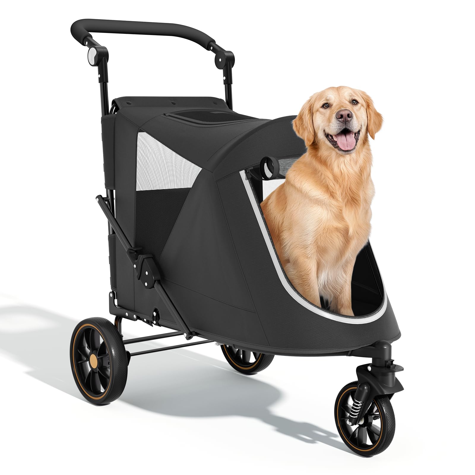 Magshion Pet Stroller for Medium Large Dog, 3-Wheel Foldable Jogger, Black
