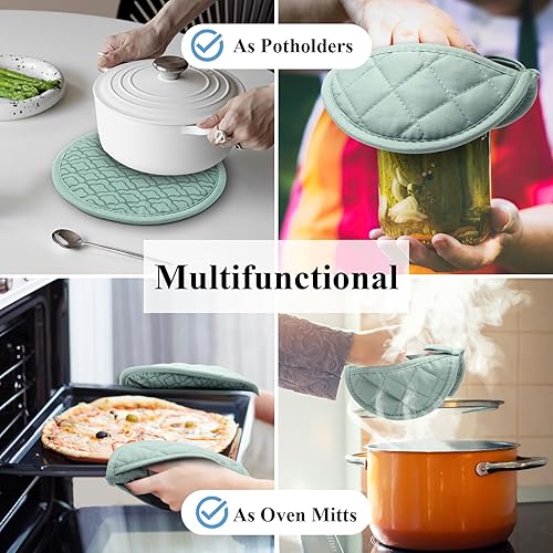 Miniatura 8 de Tuff4ever Manoplas de horno 2 en 1 con agarre de silicona antideslizante, almohadillas calientes resistentes al calor para cocina, hornear, cocinar,