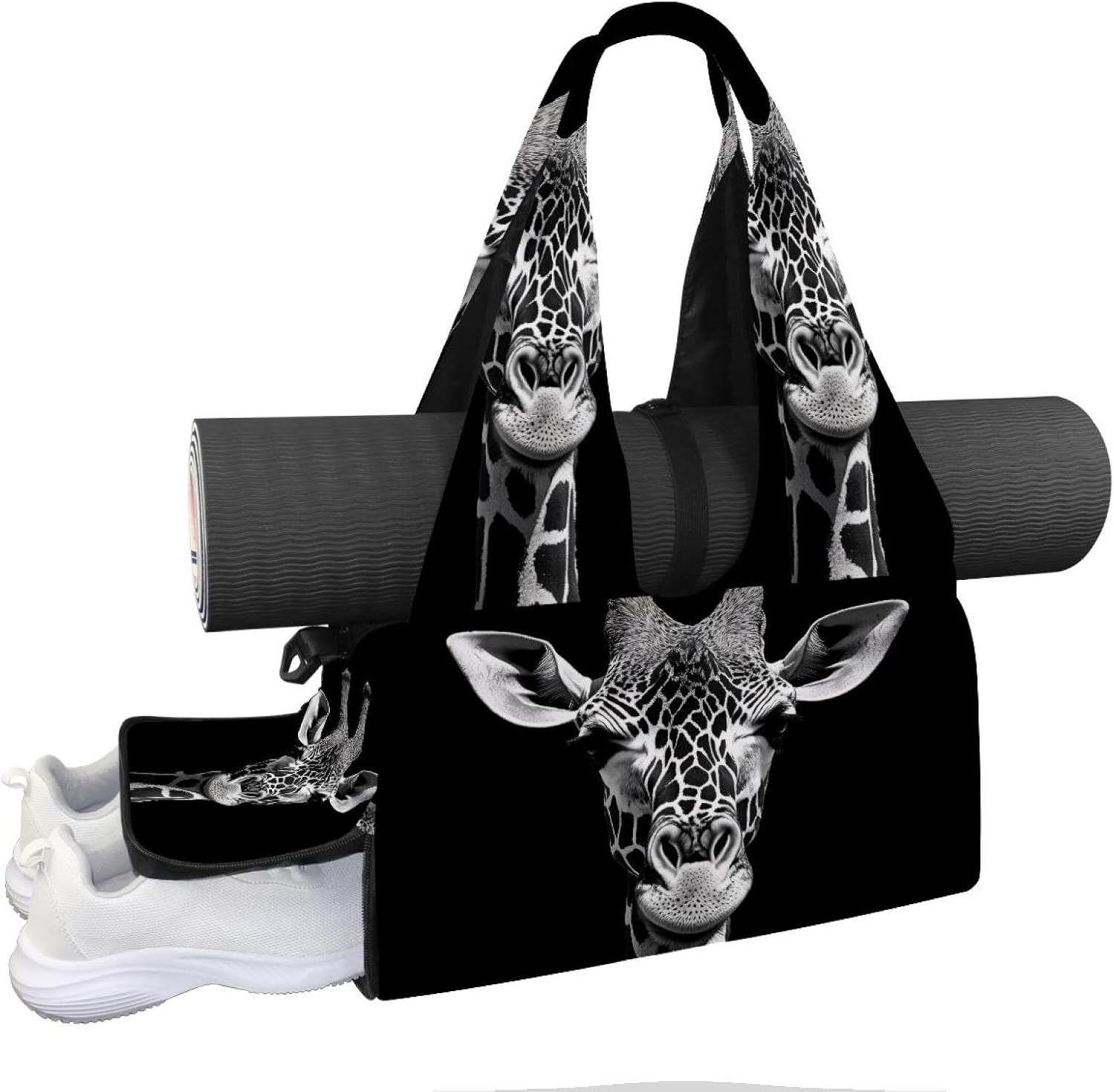 Yoga Mat Bag, Gym Workout Bag with Shoe Compartment, Easter Rabbits Floral Pilates Bag for Women, Quick Access Storage Yoga Tote Bag for Sports Travel Office