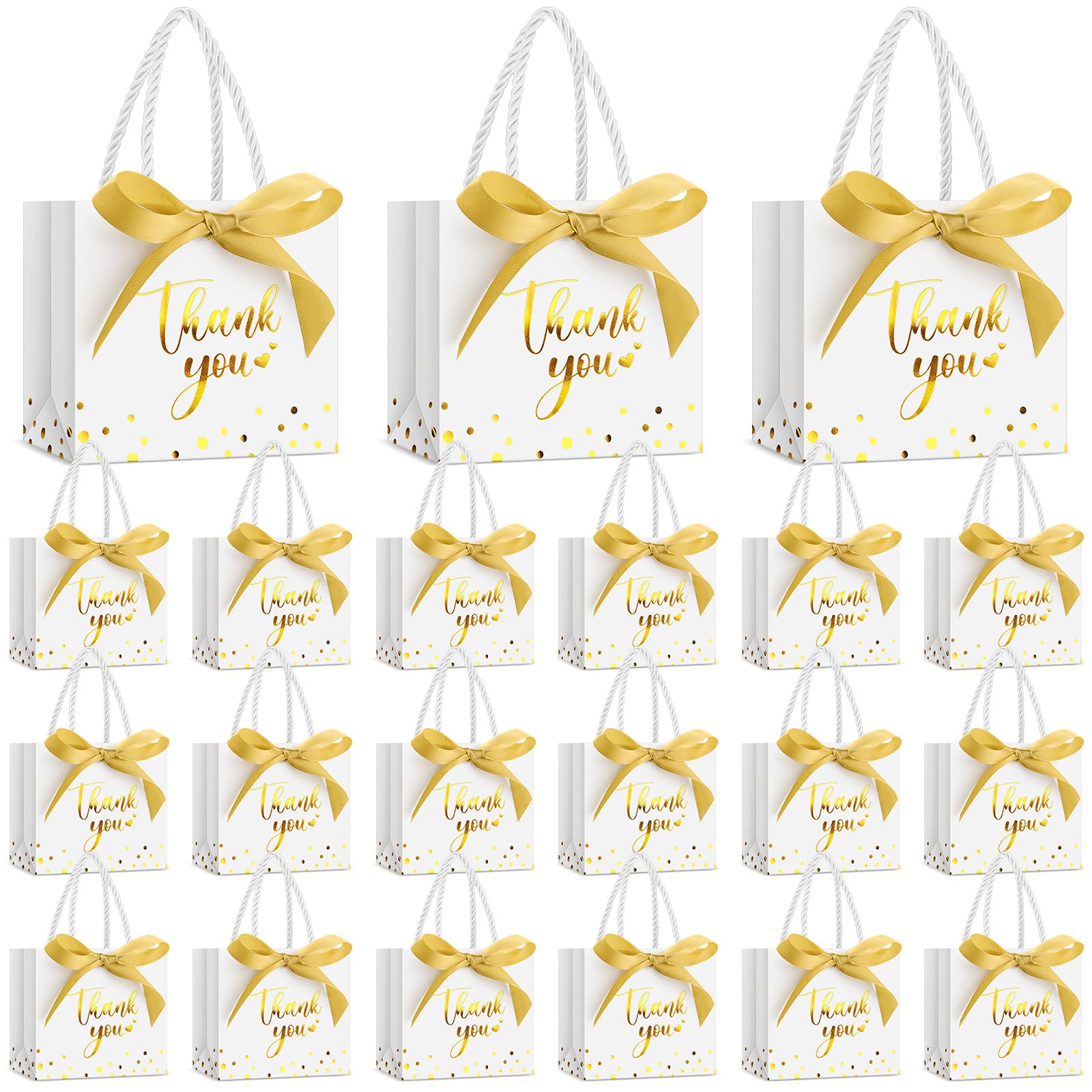Jetec 45 Pcs Small Thank You Gift Bag Bulk 5.5x4.7x2.5'' Mini Paper Favor Bag with Handle Ribbon for Graduation Mother's Day Baby Shower Wedding