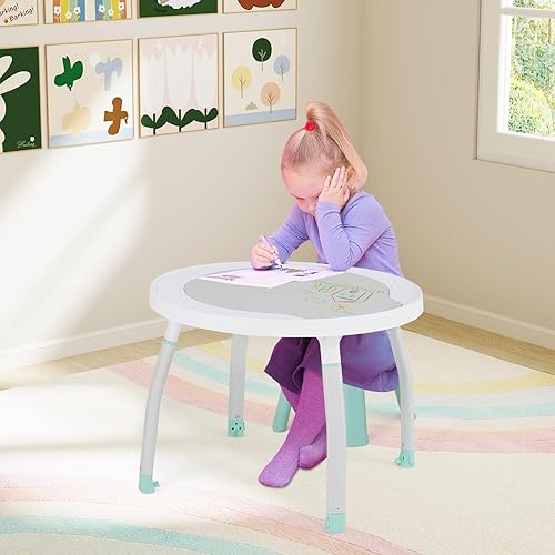 Miniatura 9 de HONEY JOY Centro de actividades para bebés, puente infantil 5 en 1 y mesa de juego de pie con asiento giratorio de 360, 6 juguetes, 3 alturas