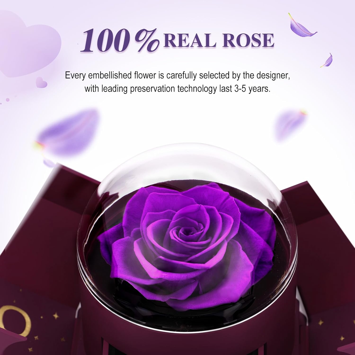 Forever Love Eternal Dried Preserved Roses Artificial Flowers Birthday Valentines Day Fresh Single Glass Roses In A Box Gifts Grandma Rose Heart Necklace For Women Wife Mom Her Girlfriend Grandma - Image 3