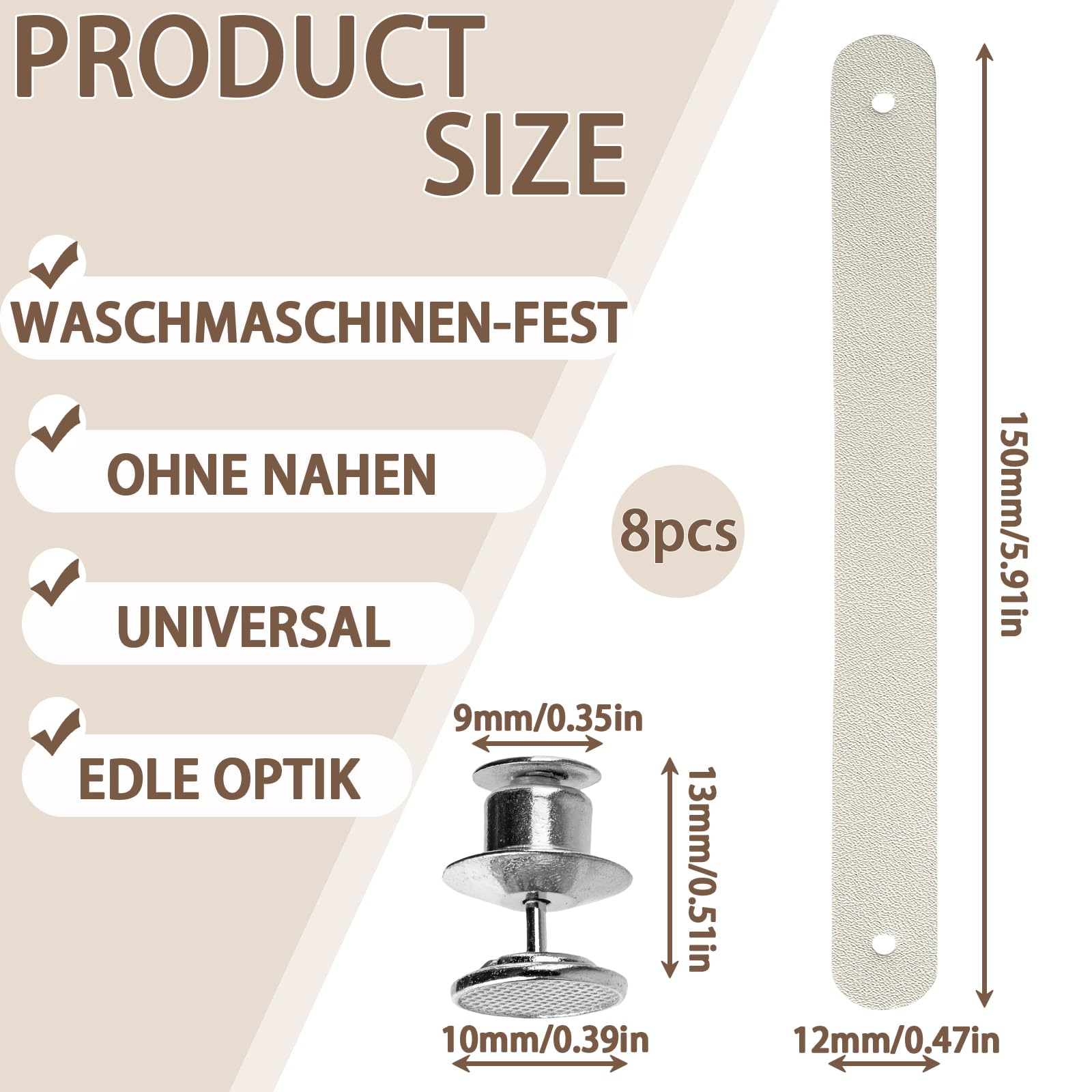 8 Pezzi Ganci per Tessuti Senza Cuciture Appendi Strofinacci Cucina 15 * 1.2cm Pelle PU con Chiusura a Bottone Ganci per Asciugamani per Asciugamani,Bagno,Stracci,Decorazione,Campeggio(Beige)