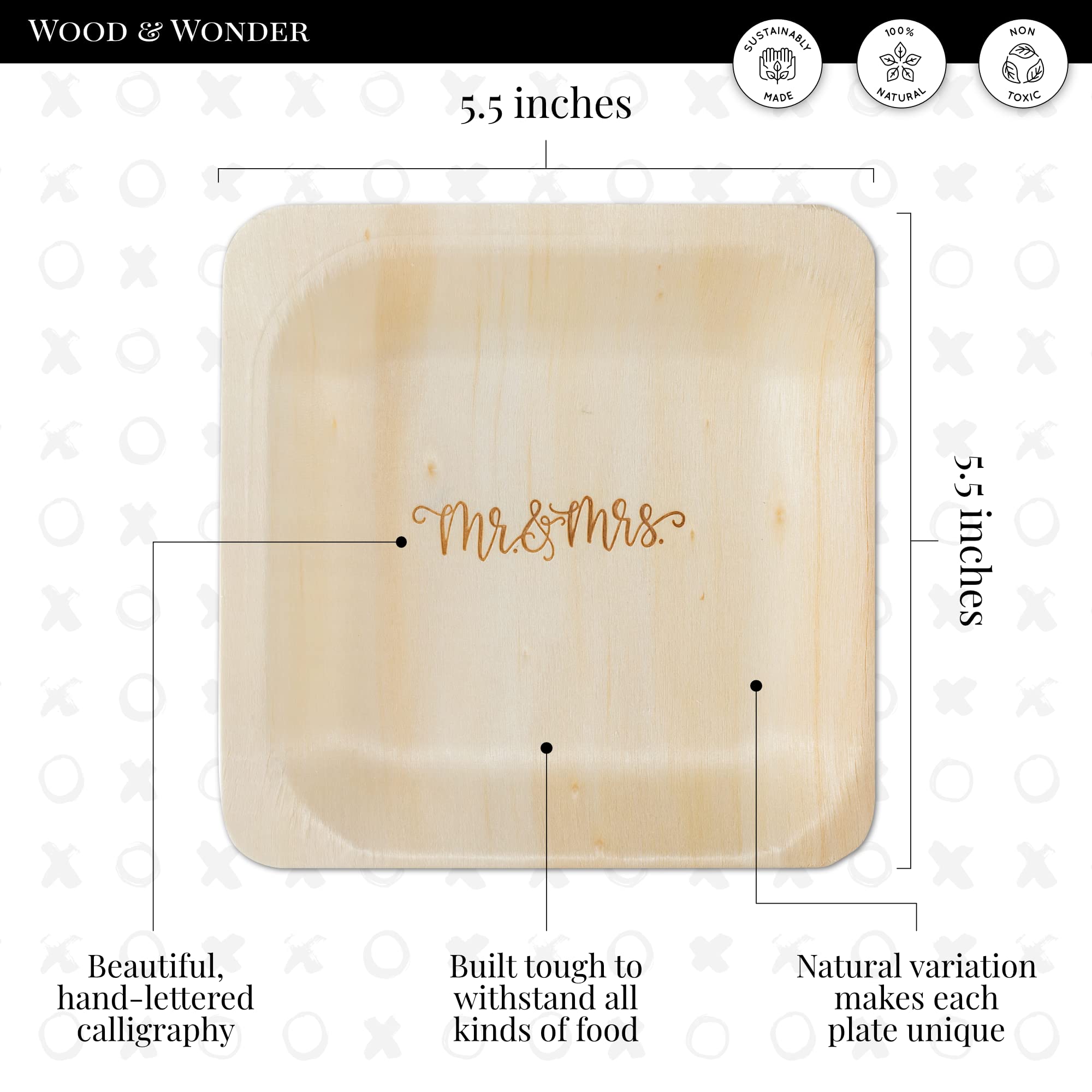 Married AF - Platos desechables de boda, alternativa rústica y compostable a los platos de plástico para recepciones de boda, fiestas de compromiso y cenas de ensayo (ensalada/postre, paquete de 50)