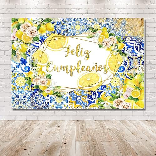 Miniatura 6 de MEHOFOND Lemon Feliz CumpleañOs - Telón de fondo con flores de limonada para niños, pancarta de cumpleaños mexicana, decoración de fiesta de feliz