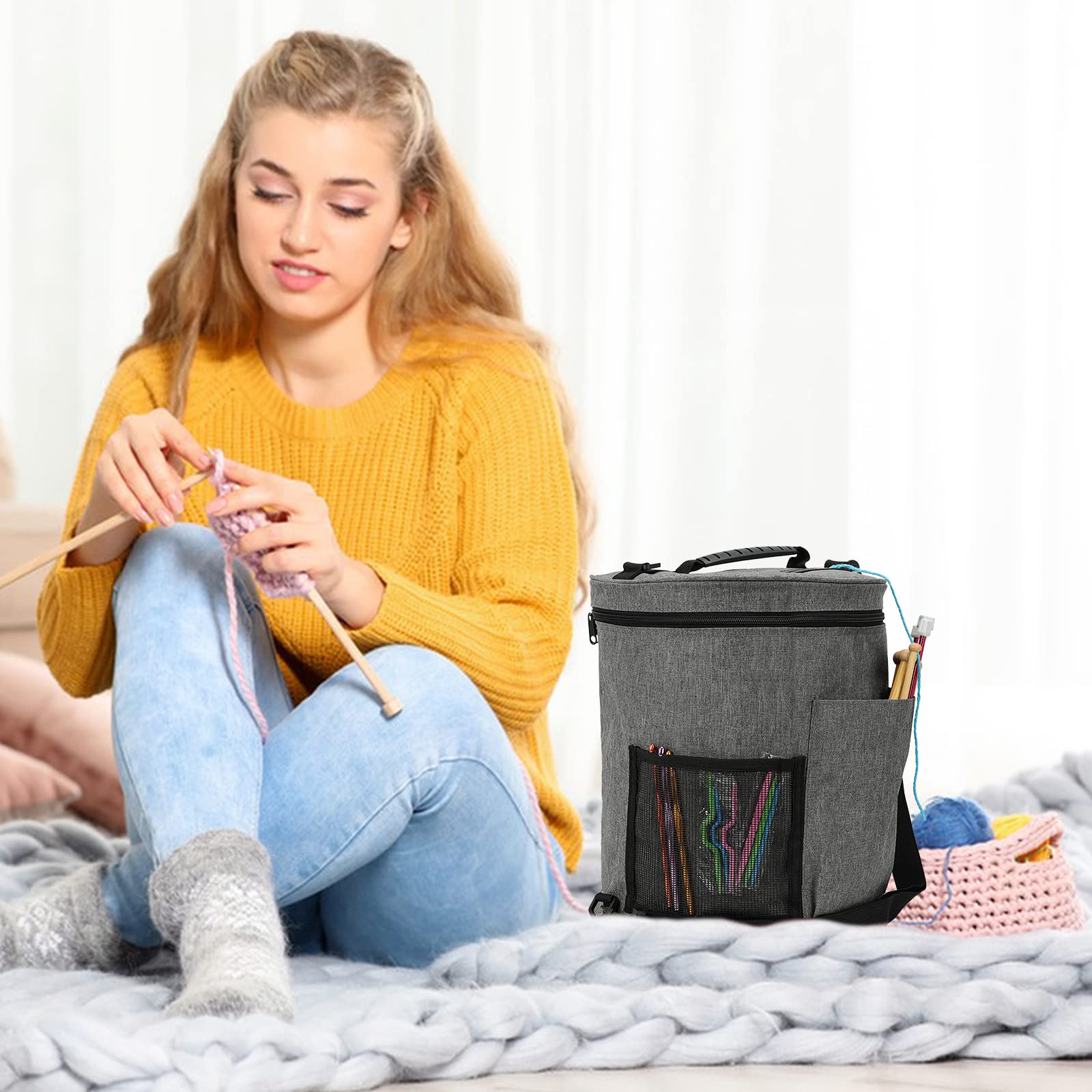 Wolltasche Aufbewahrung Tasche Stricken Aufbewahrung Wolle Tasche Für Garn Stricktasche Zur Aufbewahrung Von Wolle Garn Aufbewahrung Zum Aufbewahren Von Wollknäuel Und Stricknadeln Häkelnadel Set Küche, Haushalt & Wohnen