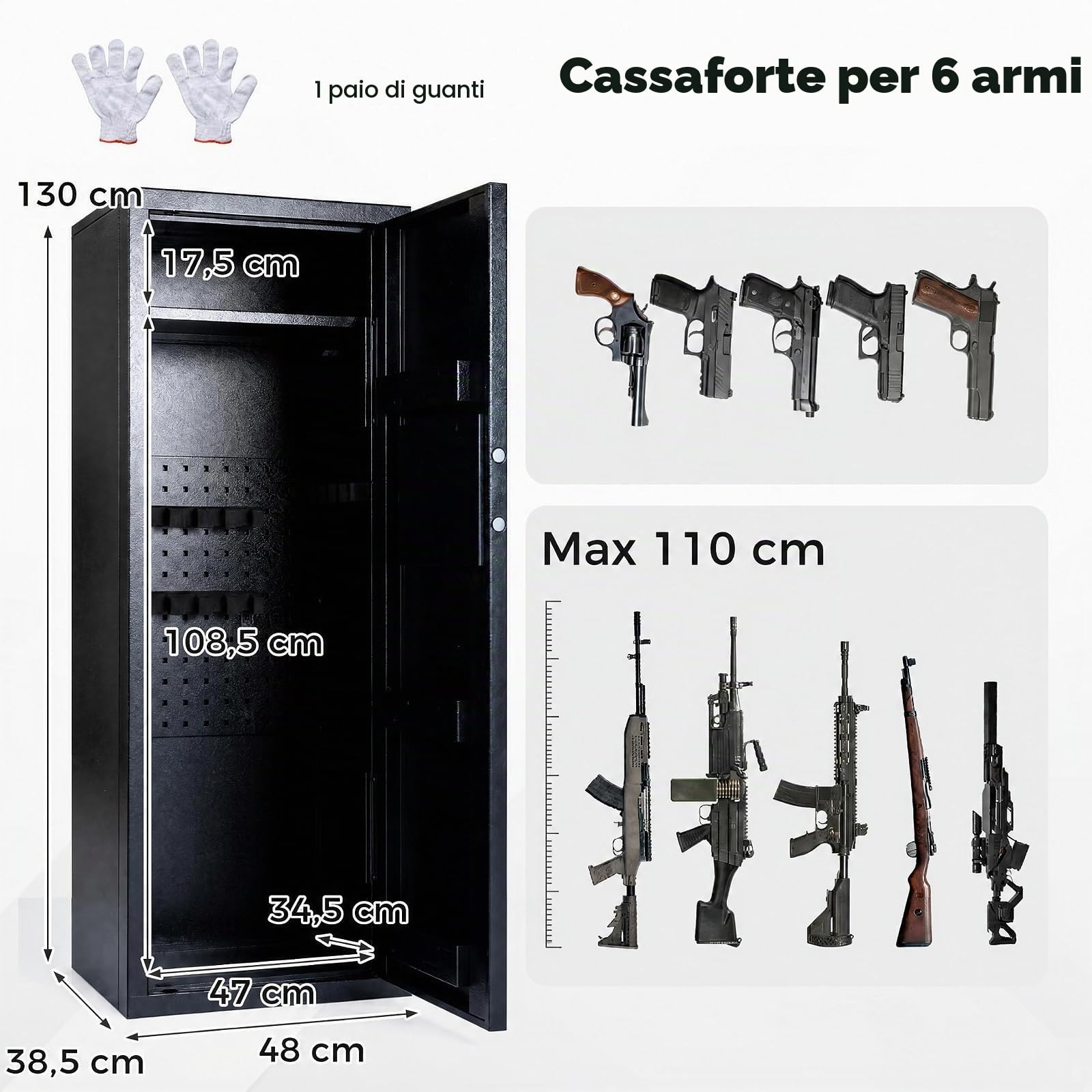 COSTWAY Armadio Porta 6 fucili in Acciaio con Serratura Elettronica