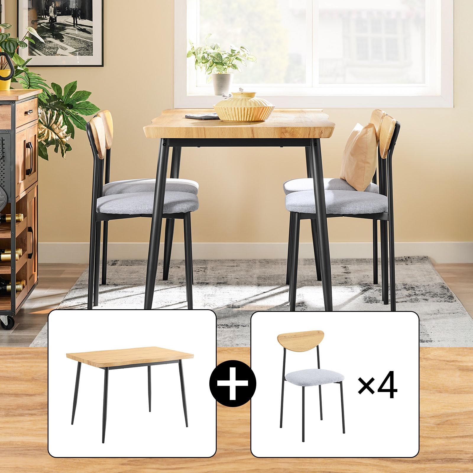 SoBuy Ensemble de Table à Manger 5 Pièces avec Chaises Confortables, Ensemble Table et Chaises 4, Table de Cuisine Compacte pour Petits Espaces, Idéale pour Salle à Manger, Cuisine, Salon OGT52-N