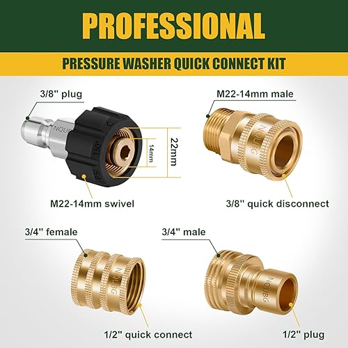 Miniatura 3 de Kit de Conexión Rápida para Lavadora a Presión, M22 Giratoria a Conexión Rápida de 3/8 Pulgadas, 3/4 Pulgadas para Liberación Rápida, Adaptador de