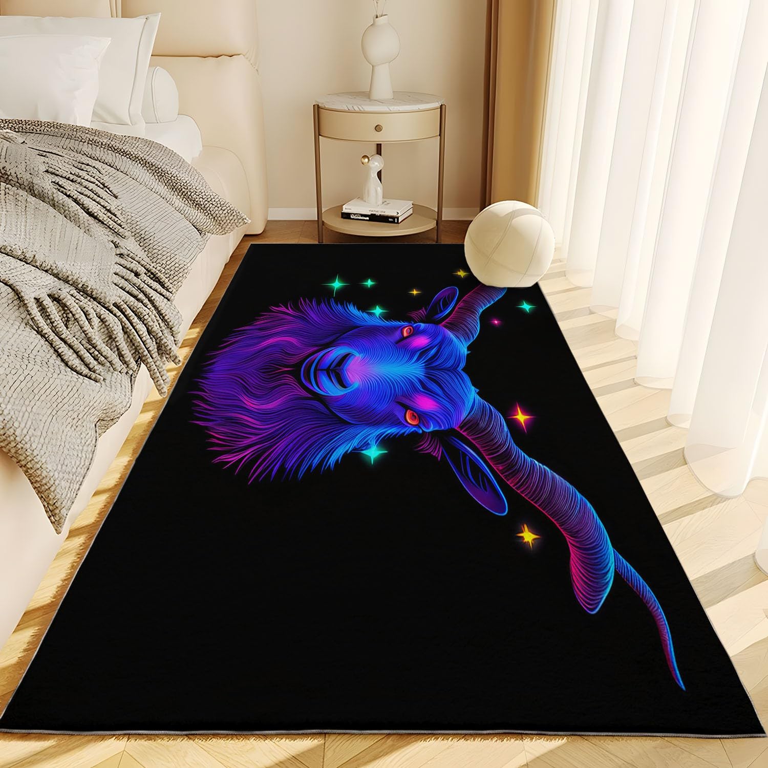 Tappeto a pelo lungo per soggiorno, con costellazione dell'Ariete, lavabile in lavatrice, morbido e non perde pelo, per camera da letto, ufficio e cucina, facile da pulire (80 cm x 150 cm)