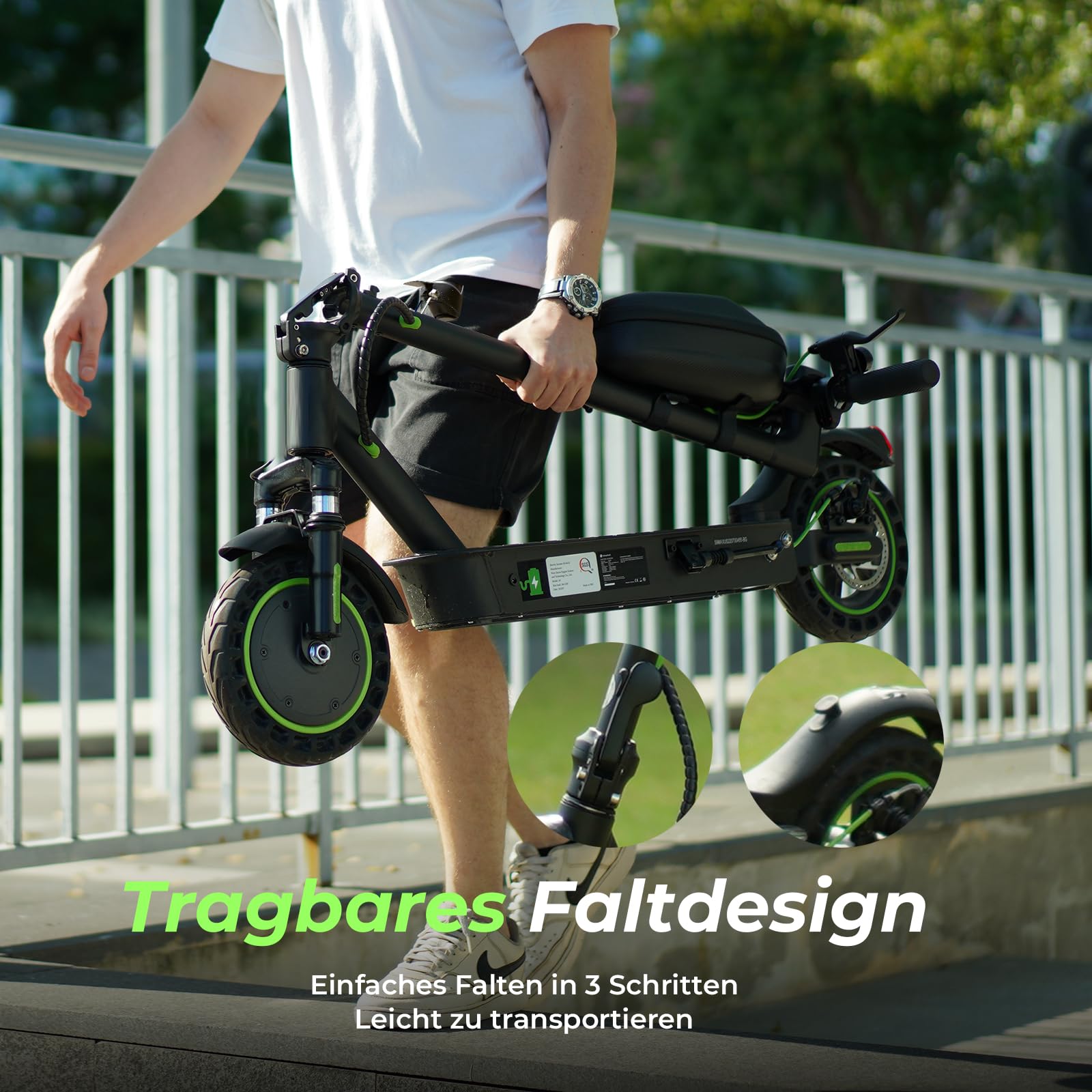 isinwheel S9MAX - Patinete eléctrico para Adulto con autorización de circulación por Carretera, Motor 500 W, batería 10,4 Ah hasta 40 km, neumáticos de 10", amortiguación, aplicación y Pantalla LED