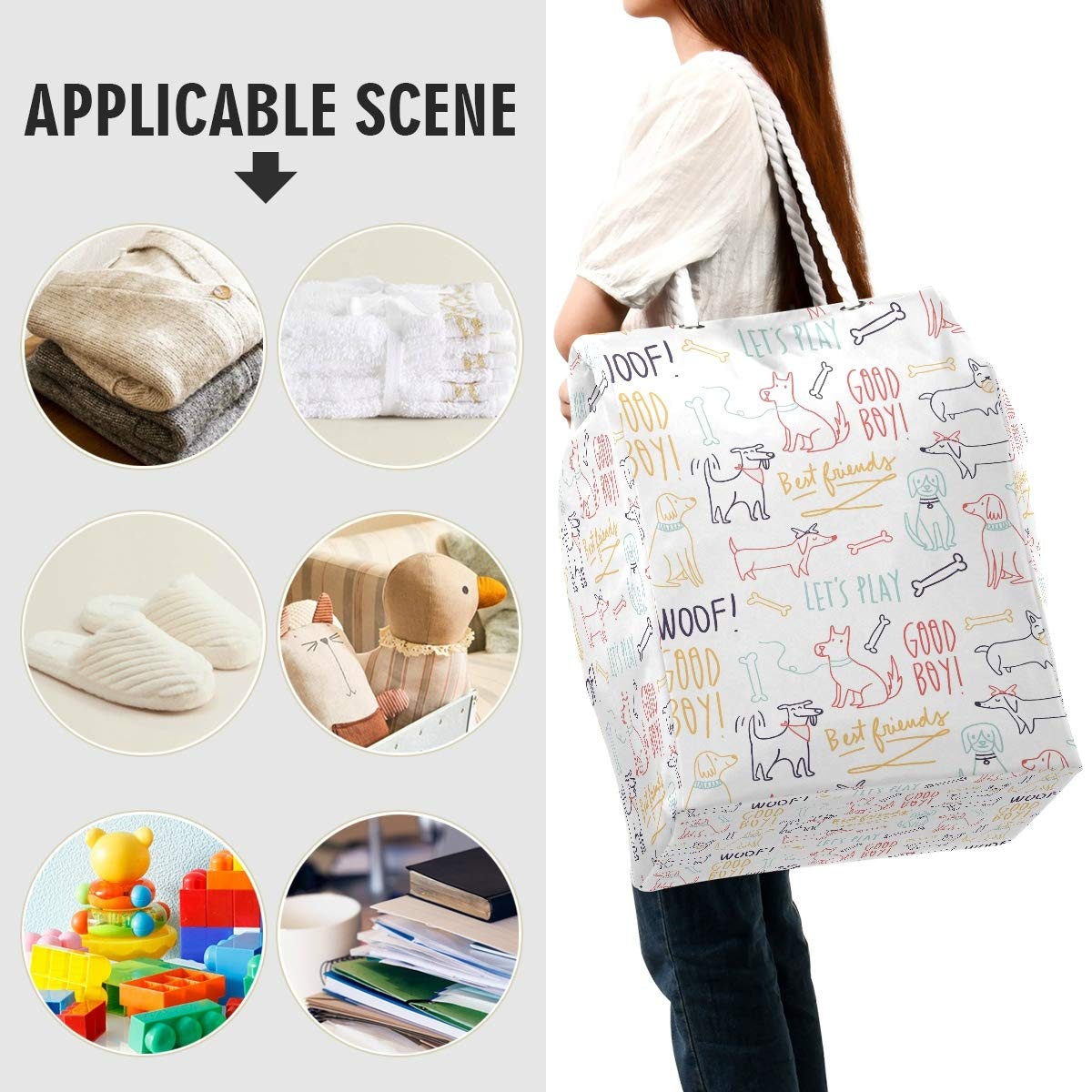 Words Animals - Bolsa de lavandería grande para ropa sucia con asas de fácil transporte