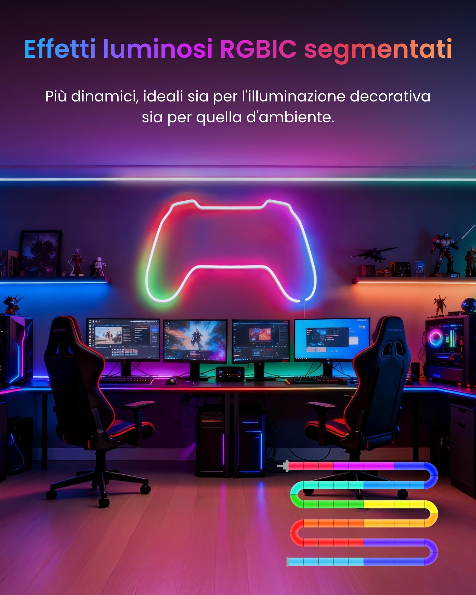 SwitchBot RGBIC Neon Striscia LED, 5M Matter Neon LED Luci Compatibile con Apple Home, Alexa e Google Home, 16 min di colori, Sincronizza Musica e Scene, Luci LED Camera da Letto, Soggiorno