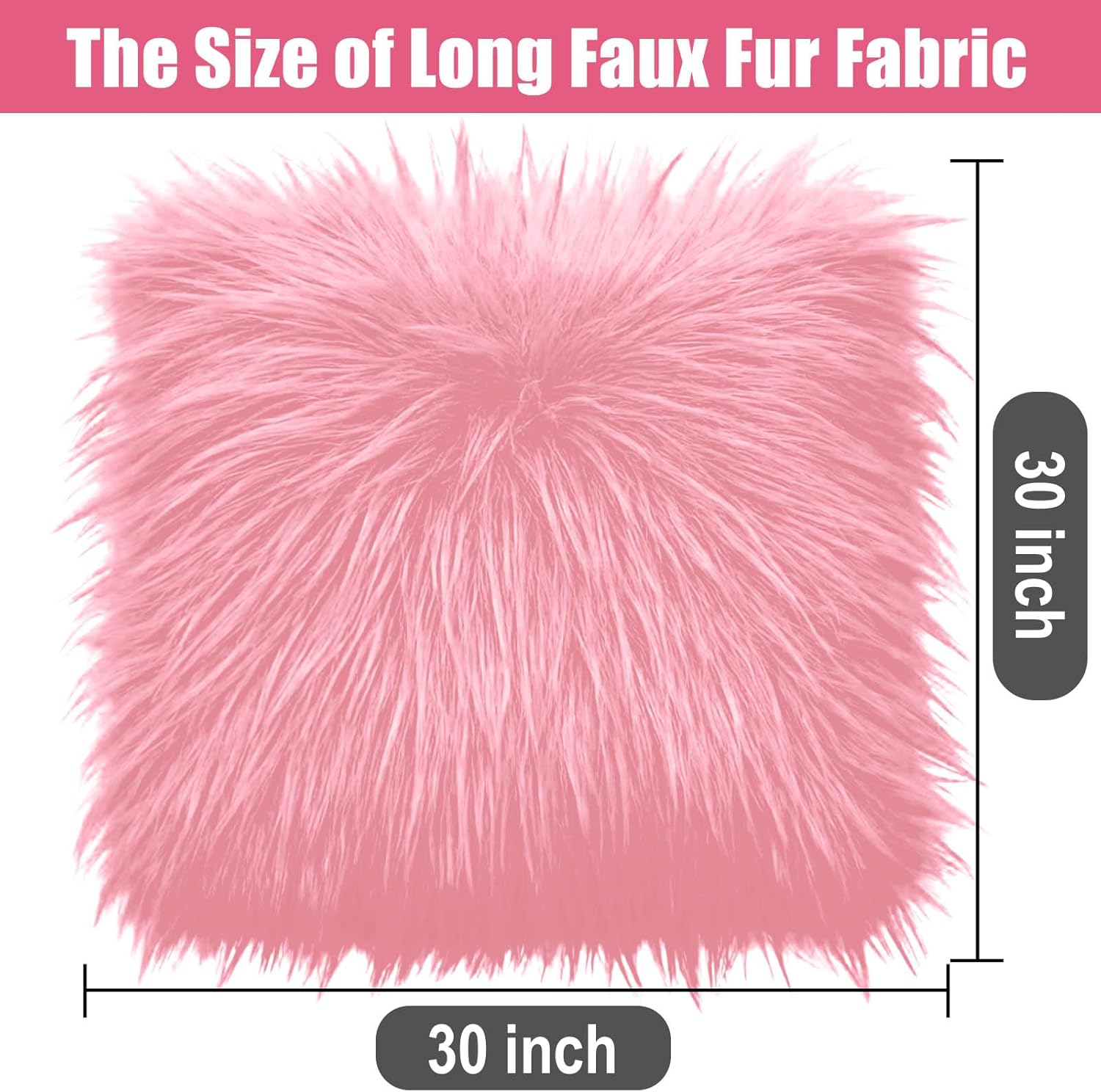 76x76CM Pink A Faux Fur Fabrics Square, Plush Fluffy Fuzzy Cut Craft Fur, Craft Beard Hair, Beard Miniature Dolls Rugs Mats Gift, Winter Halloween Christmas Costume Party Decorations