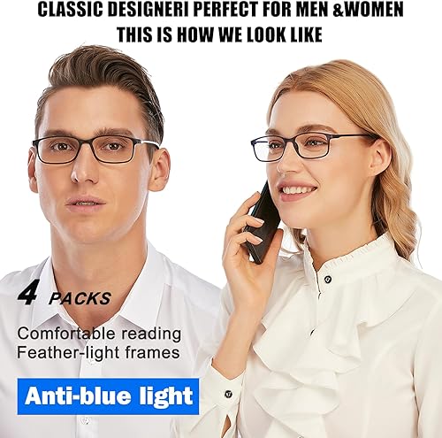 Miniatura 3 de AQWANO. - 4 pares de lentes de lectura para computadora, para bloqueo de luz azul, ligeros, flexibles, TR90, lentes irrompibles para mujeres y