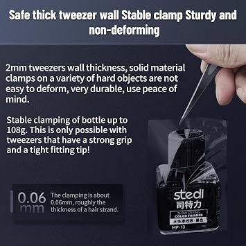 stedi 2PCS Precision Thickened Tweezer Set, Model Hobbyist Tools, Ultra Precision Premium Stainless Steel Tweezers for Gundam, Scale Military Models, 3D Resin Parts, Industrial Tweezers
