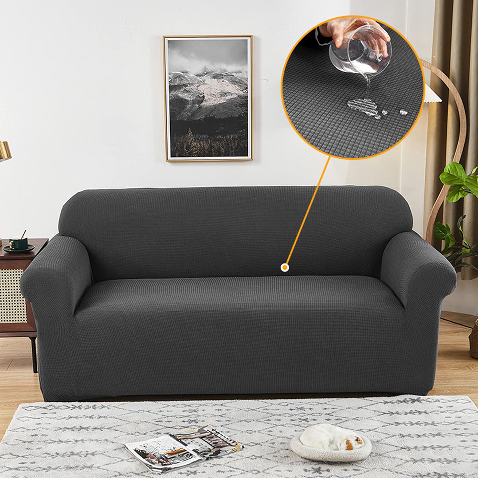 Couvre canapé extensible 4 places imperméable gris foncé