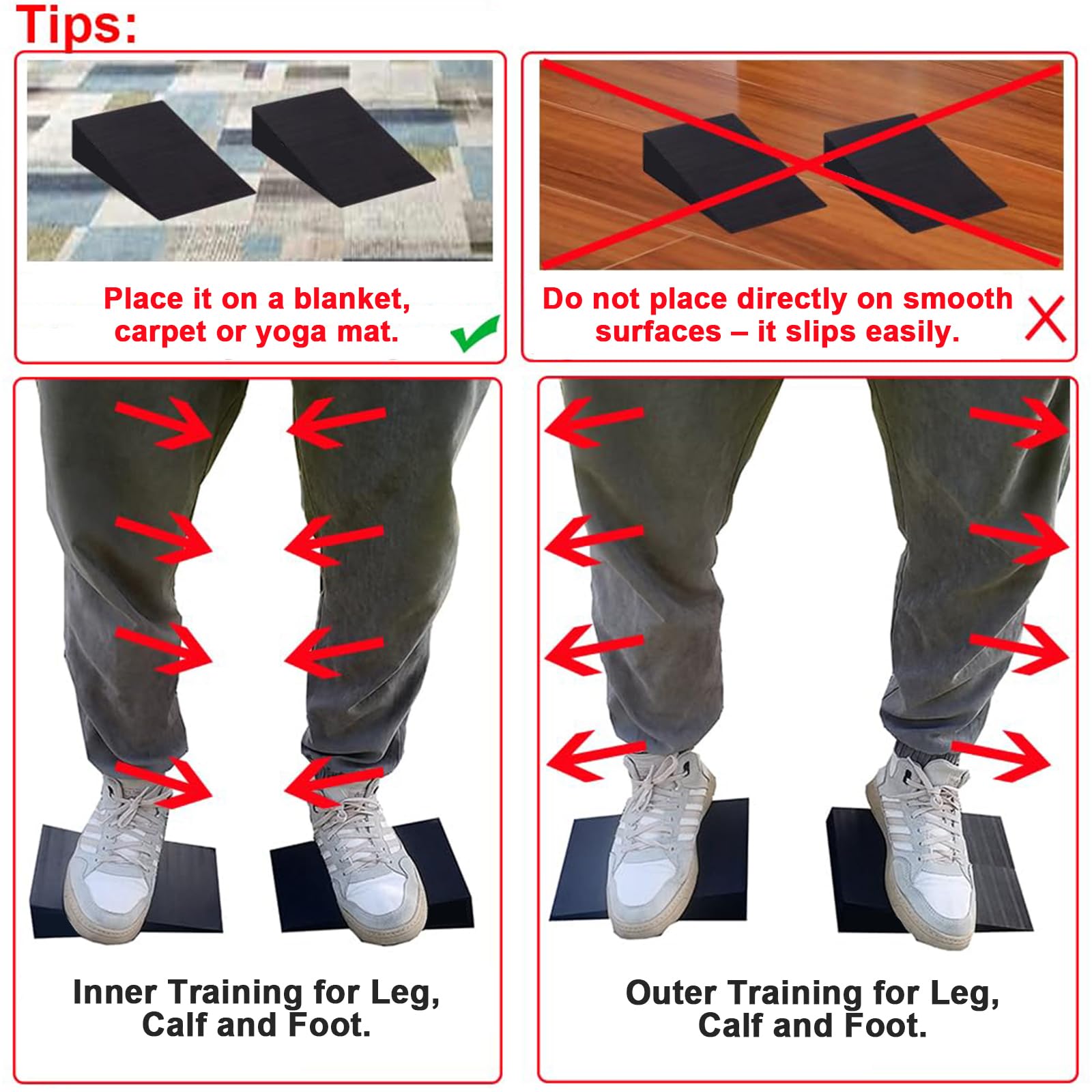 Tavola Inclinata & Cuneo per Squat 2 Pezzi, Rialzo per Talloni per Attività e Stabilità, Blocco per Mobilità e Stretching per Squat Profondi, in Schiuma EVA (23x15x5,5 cm)