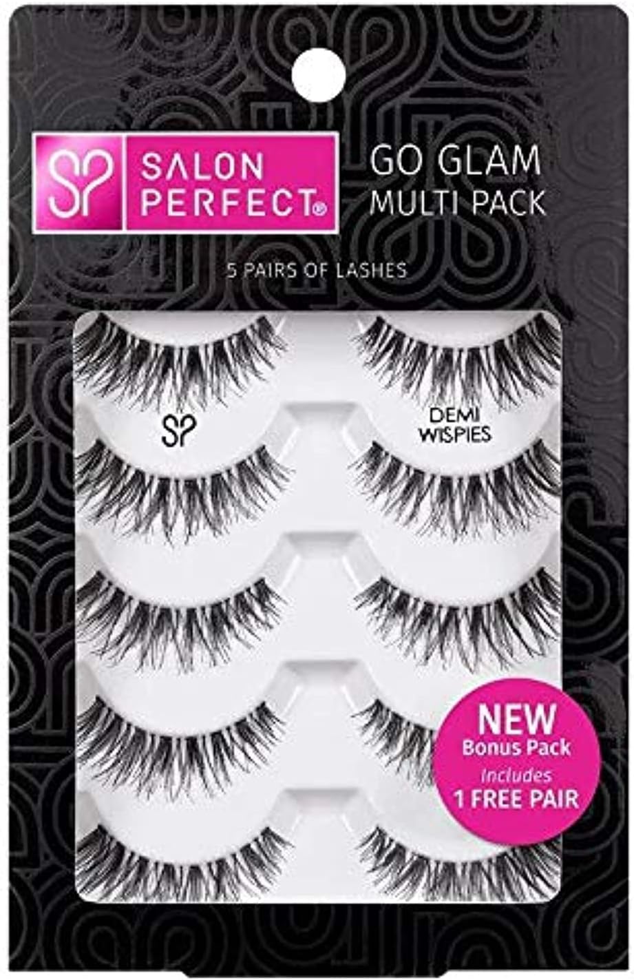 Salon PerfectGo Glam Demi Wispies Strip Eyelash, 5-Pair Set, Black